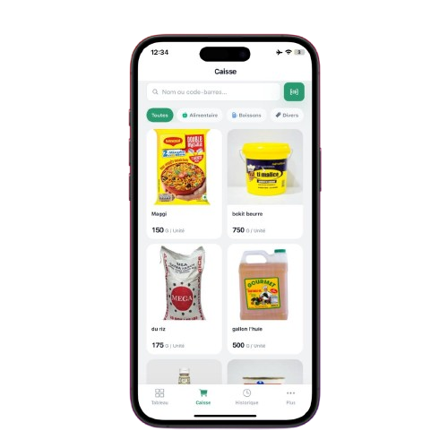 App mobile Vantex — ventes, transactions et tendance sur 7 jours