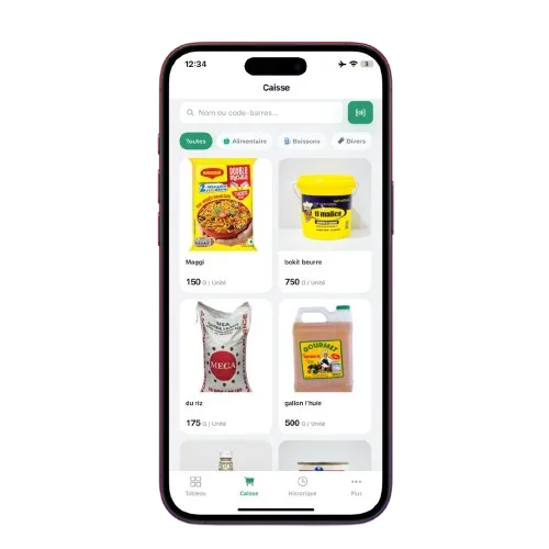 App mobile Vantex — ventes, transactions et tendance sur 7 jours